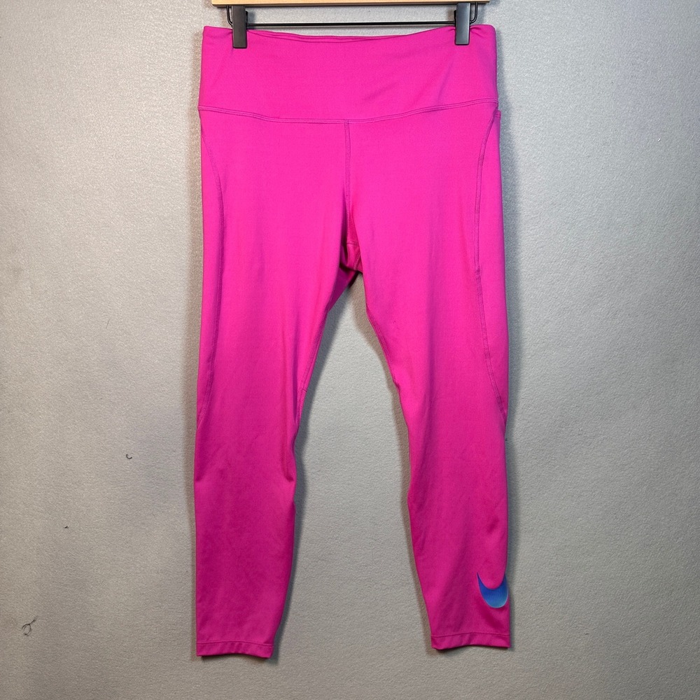 Nike Dri-FIT Pink Fast Mid-Rise 7/8 Running Leggings Pocket Mesh Panels Size L
